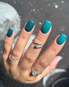 Teal Acrylic Nails, Teal Nails, Glitter Nails Acrylic, Nail Art Ombre, Nail Envy, Dipped Nails, Mani Pedi, Beauty Nails, Simple Nails