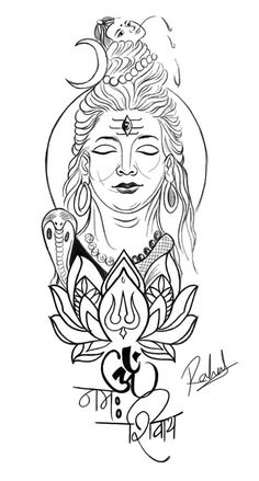 the lord buddha with lotus and snake tattoo design