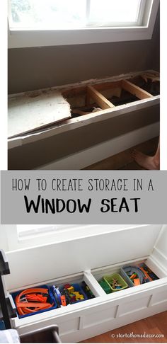 how to create storage in a window seat for toys and other small items that are under construction