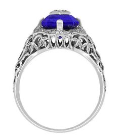 Art Deco Filigree Diamond and Lapis Lazuli Ring in Sterling Silver - Caroline's Daylight Ring - Item: SSR15LA - Image: 4 Aquamarine Engagement Ring Rose Gold, Vampire Ring, Daylight Ring, Dramatic Art, Art Deco Filigree, Rose Gold Engagement Ring Vintage, Lapis Ring, Aquamarine Engagement Ring, Lapis Lazuli Ring