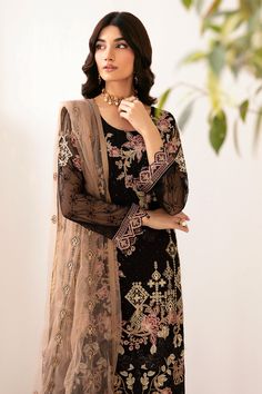 Brand: RamshaCollection: Rangoon Volume 12 Luxury Chiffon CollectionFabric: Chiffon PRODUCT DETAILS: Embroidered Chiffon front with sequins Embroidered Chiffon back Embroidered Chiffon sleeves Embroidered organza sleeves lace Embroidered organza ghera lace Embroidered Net dupatta– 2.5 Yard Raw silk trouser – 2.5 Yard Embroidered organza trouser lace DISCLAIMER:* Lining, Laces, and Tassels are not included in unstitched variants.* Embellishment items in stitched outfits are subject to market availability.* The actual colors of the outfit may vary from the colors being displayed on your device. CARE INSTRUCTIONS: Extra Fabric Has Been Used For Shoot Original Color May Vary Slightly From The Picture Dry Clean Recommended Iron The Clothes At Moderate Temperature Do Not Use Bleach, Or Stain Rem Organza Sleeves, Chiffon Collection, Silk Trousers, Net Dupatta, Extra Fabric, Fabric Stores Online, Jacquard Fabric, Fabric Online, Designer Suits