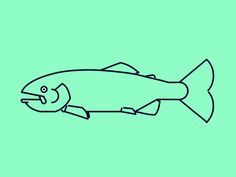 a drawing of a fish with its mouth open on a green background that looks like it is floating in the water