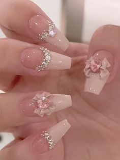 Blush Nails, Really Cute Nails, Kawaii Nails, Pink Acrylic Nails, Dream Nails, Cute Acrylic Nails, Blue Nails