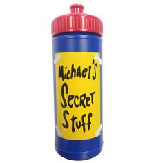 a blue container with a red lid that says michael's secret stuff