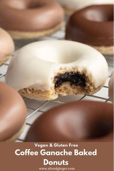 Baked vanilla donuts with a dark chocolate and coffee ganache hidden inside.  Vegan and gluten free. Vegan Gluten Free Donuts, Gluten Free Donut, Gluten Free Donuts Baked, Coffee Ganache, Sliced Ginger, Donuts Recipes