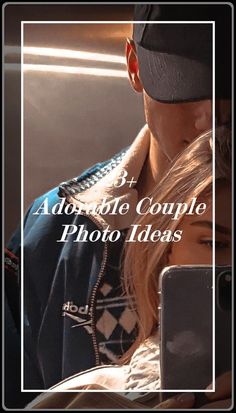 a man and woman sitting next to each other in front of a camera with the words 8 + ad on the couple photo ideas