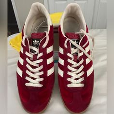 Gucci X Adidas Gazelles In Red Size: 12 Color: Red (Maroon) Condition: Like New, Gently Worn Gucci Red Sporty Sneakers, Red Sporty Gucci Sneakers, Designer Red Gucci Sneakers, Gucci X Adidas, Adidas Gazelles, Shoes Gucci, Red Maroon, Adidas Gazelle, Gucci Shoes