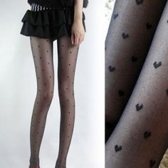 Sheer Black Panty Hose With Hearts Splattered Around In The Design. This Looks Great With A Little Black Dress. All Brand New In Original Packaging. Heart Tights, Sheer Black Tights, Slim Leggings, Queen Of Hearts Costume, Panty Hose, Pantyhose Fashion, Heart Pattern, Black Tights, Socks And Hosiery