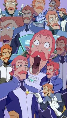 cartoon characters with their mouths open in front of an image of the same character, and one