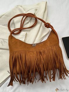 Bird in Bag - Versatile Womens Vintage Suede Fringe Crescent Shoulder Bag - Multi-functional Handbag for Casual and Commuting - Features Rope Strap for Double Handheld, Shoulder, and Cross-body Wear Brown Shoulder Bag With Long Strap For On-the-go, Brown Rectangular Shoulder Bag With Long Strap, Brown Long Strap Shoulder Bag For On-the-go, Brown Satchel Shoulder Bag With Long Strap, Brown Bag With Long Strap For Daily Use, Casual Brown Bag With Long Strap, Novelty Bags, Vintage Suede, Suede Fringe