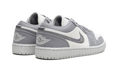 The Women’s Air Jordan 1 Low SE “Light Steel Grey” is a women’s-exclusive colorway of the low-top sneaker with an easy-to-style appearance.  The “Light Steel Grey” Jordan 1 Low SE is complete with a Sail-colored leather base contrasted with Light Steel Grey canvas overlays.  A grey Swoosh is embroidered on the sides of the shoe.  Other classic branding includes a white embroidered “Wings” logo on the heel and a grey Jumpman and grey “Air” logo on the tongue tag.  Release date: April 17, 2023 Air Logo, Grey Jordans, Classic Branding, Sneakers Box, Kobe Shoes, Nike Air Jordan 1 Low, Sporty Sneakers, Wings Logo, Sneaker Release