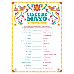 Cinco de Mayo Game Mexican Slang Match Up with Answer Key by LittleSizzle Mexican Slang, Cinco De Mayo Celebration, Party With Friends, Funny Game, Slang Words, Printable Game, Printable Games, Notebook Cover, Answer Keys