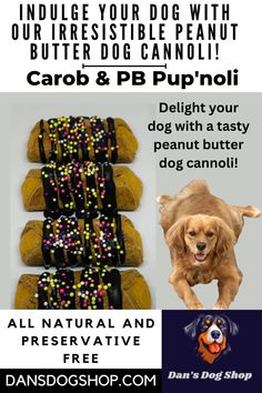 an advertisement for dog treats with the caption's description in english and spanish