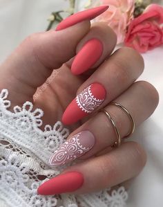 Trendy Gel Nails, Gel Nails Designs, Almond Gel Nails, Almond Nail Art, Lace Nail Art, Tato Henna, Lace Nails, Nail Design Inspiration, Gel Nail Design