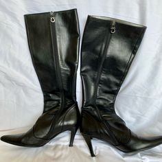 Gorgeous Black Leather Tall Zippered Salvatore Ferragamo Boots. Stunning Silver Leather Interior. Please Note Damage On Heels In Photos. Salvatore Ferragamo Shoes, Ferragamo Shoes, Tall Boots, Leather Interior, Shoes Heels Boots, Salvatore Ferragamo, Shoes Women Heels, Heeled Boots, Shoes Heels