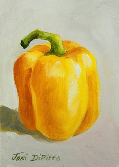 an oil painting of a yellow bell pepper