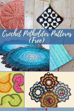 crochet potholder patterns are shown with the title overlay that says, free