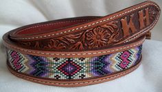 Beaded Leather Belt by Deesbeadeddogcollars on Etsy Luxury Embroidered Brown Belts, Multicolor Embroidered Leather Belt, Handmade Artisan Leather Belt, Artisan Handmade Leather Belt, Handmade Custom Leather Belts, Custom Handmade Leather Belts, Native Patterns, Beaded Belts, Beaded Hat Bands