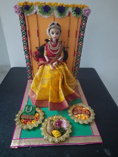 Our tradition and customs are follwed in different ways. The doll represents the important and special occasion i.e a girl entering into her next phase of her life. Engagement Plates, Cardboard Decorations, Indian Baby Shower Decorations, Wedding Card Craft, Quilling Dolls, Decorate Wedding, Indian Baby Showers