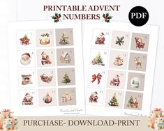 printable christmas calendars with santa claus and other holiday related items on top of them