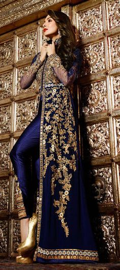 Blue color Salwar Kameez in Georgette fabric with Embroidered, Stone, Thread, Zari work Embroidered Anarkali, Malaika Arora, Salwar Kameez Online, Indian Suits, Salwar Kameez Designs, Anarkali Suit, Georgette Fabric, Bugle Beads, Thread Work