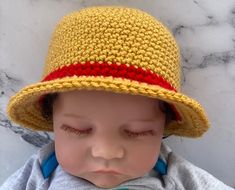 "Handmade One Piece Inspired Luffy Baby Straw Hat. 6 sizes available: 0 - 3 months 3 - 6 months 6 - 9 months 9 - 12 months 12 - 18 months (measures 47cm / 18.5\" inches) 18 - 24 months Unsure about which size to order? In general, I would recommend to get the next larger size but if you send me a message on Etsy with your child's head circumference measurement I can make a personalized recommendation! :) Note: Custom colors are available upon request. Send your request via Etsy messaging after completing your purchase." Luffy Outfits, One Piece Hat, Baby Trunks, Crochet One Piece, Baby Head, Skull Cap Beanie, Skull Cap, Kind Words, Straw Hat