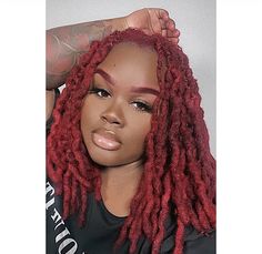 Ruby Red Locs, Thick Locs Styles Black Women, Maroon Locs Black Women, Burgundy Dreads Black Women, Magenta Locs Black Women, Fall Color Locs Black Women, Burgundy Locs Black Women, Dark Red Locs, Color Locs Black Women