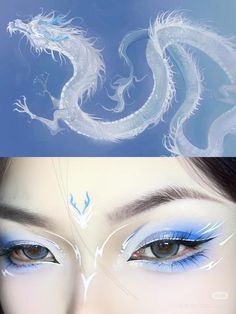 Face Markings Art, Shenhe Makeup, Sky Makeup Look, Genshin Inspired Makeup, Face Markings Character Design, Make Up Artistique, Angel Inspired Makeup, Space Themed Makeup, Makeup Ideas Fun