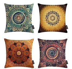 PRICES MAY VARY. Cotton Made of Polyester+Cotton, comfy and stretchy; Multi Usage: perfect for home, apartment, dorm, themd birthday party background,throw and so on,also an ideal housewarming gift. This 18 X 18 pillow covers can be used with 18" x 18" or 20" x 20" pillow inserts. Durable and soft, hidden zip,easy to care Size Information:45cm*45cm(18"*18"), 4 Pack Cushion Covers Included(ONLY CASE) Features:

High-quality Fabric: This boho ethnic cushion cover is screen printed with beautiful p Blue Patio, Mandala Pillows, Birthday Party Background, Garden Cushions, Outdoor Pillow Covers, Styl Boho, Cushion Pattern, Decorative Throw Pillow Covers, Mandala Pattern