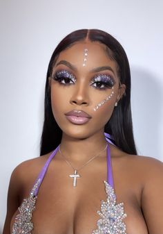 Makeup With Gems Black Women, Braids For Natural Hair No Weave, Festival Makeup Black Women, Goddess Makeup Black Women, Carnival Makeup Caribbean, Bday Makeup, Gem Makeup, Smile Makeup