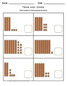 the ten and ones worksheet is shown with four squares in each row