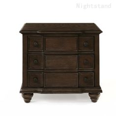 a brown wooden dresser with drawers on it's sides and the bottom drawer open