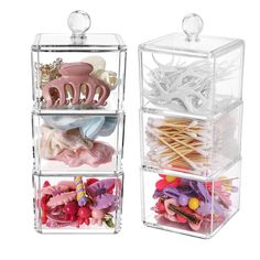 PRICES MAY VARY. 【KEEP NEAT & ORGANIZED】--- This 2-PACK hair accessories organizer keep your vanity, bathroom countertop or even office desk neat and tidy & well organized. Its great for storing girl's hair accessories like hair tie, headbands, bows, scrunchies, hair ties, styling clips, bobby-pins, clear no pull rubber bands, tweezers, mascara brushes; and also perfect for organizing your necklaces, bracelets, earrings, rings or other beauty products. No more looking for hair accessories, so in Hair Ties Organization, Hair Accessories Organization, Hair Tie Storage, Hair Accessories Organizer, Hair Tie Organizer, Tie Organizer, Hair Clip Organizer, Clear Makeup Organizer, Bathroom Containers