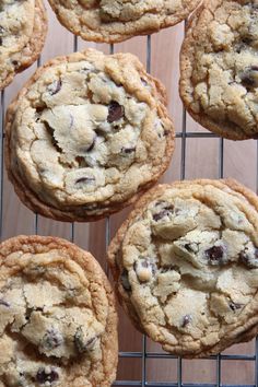 chocolate chip cookies cooling on a wire rack