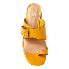 Vince Camuto Lenqua Leather Toe Loop Sandal A large decorative metal buckle, toe loop and a padded footbed make this leather mid-heel slide sandal a stylish and comfortable choice for everyday wear or fancy nights out.  Good to Know Designer Mules With Buckle Closure For Spring, Summer Toe Loop Sandals With Tang Buckle, Toe Loop Sandals With Tang Buckle For Summer, Leather Slide Mules With Tang Buckle, Spring Toe Loop Sandals With Tang Buckle, Summer Slides With Single Toe Strap And Tang Buckle, Summer Slides With Tang Buckle And Single Toe Strap, Luxury Leather Toe Post Heels, Spring Slip-on Mules With Tang Buckle