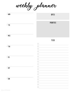 a printable weekly planner with the words, daily planner