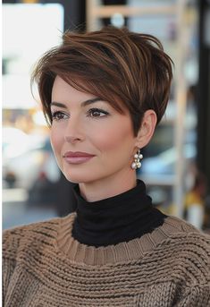 Brunette Pixie Cut, Latest Short Haircuts, Short Layered Haircuts, Bob Haircuts For Women, Hair Color And Cut