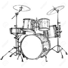 a drawing of a drum set on a white background