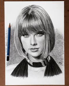 a pencil drawing of a woman with bangs