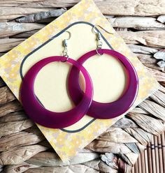 Inspired by the Iconic Jewelry from the 50s and 60s, I have made these gorgeous large drop hoops in purple resin and hung them off silver tone brass ear wires.  They will look amazing teamed with your vintage dress or jeans and sweater for a more casual look and are lightweight enough to wear all day. The hoops measure 56mm in diameter and they have a drop of 75mm approx. These hoops are made using molds from an original pair of vintage earrings. Because of the age of the original pair, some sma Cheap Retro Purple Earrings, Funky Fitz, Jeans And Sweater, Iconic Jewelry, Hoop Earrings Large, Purple Resin, Drop Hoop Earrings, 60s Style, Resin Jewellery