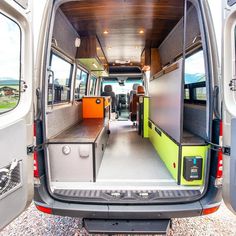 the interior of an rv with its doors open