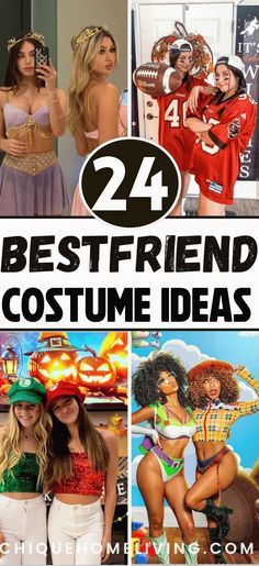 the best friend costume ideas for halloween are featured in this collage with images of women dressed up as cheerleaders