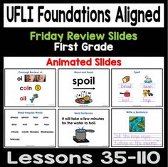 an animated video game with the words,'friday review slides first grade animation slides '