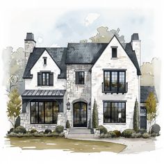 this is an artist's rendering of the front elevation of these luxury home plans