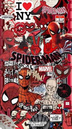 the spiderman sticker sheet is shown in red, white and black with an image of