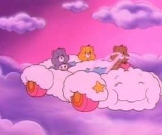 there are teddy bears riding on the clouds