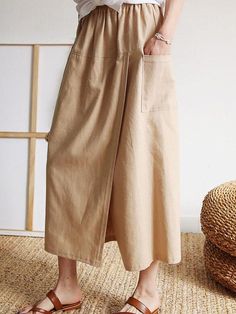 Sku CY-!162795 Material Cotton-blend , Linen Style Loose , Wide Leg , High Waisted Feature Elasticity , Split-joint , Solid Color Occasion Casual , Office , Urban Seasons Spring , Summer , Autumn Type Pants , Trousers Color KHAKI Size One_size Please consult the size chart we provide for this item's measurements to help you decide which size to buy.Please note: There may be 1-3cm differ due to manual measurement.CMINCH Length One_size 82 Ankle-length Cotton Bottoms For Work, Beige Non-stretch Ankle-length Pants, Plain Beige Summer Bottoms, Casual Plain Bottoms For Spring, Full Length Khaki Bottoms For Spring, Full-length Khaki Bottoms For Spring, Khaki Full-length Bottoms For Spring, Ankle-length Solid Bottoms For Spring, Ankle-length Cotton Bottoms For Fall