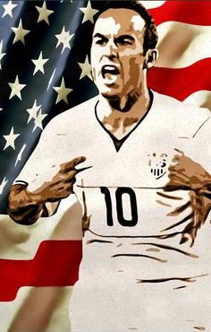 a painting of a soccer player in front of an american flag