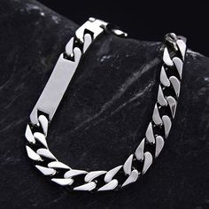 Men's Sterling Silver ID Curb BraceletMetal Type: 925 Sterling SilverGender: For MenStyle: PunkChain Width: 7 mmLength: 20 cm / 21 cm / 22 cmWeight: 23 g (20 cm)Minimum Order: 1This bracelet is handmade to order. It will be shipped within 5 business days. Silver Mens Bracelet, Mens Sterling Silver Jewelry, G 20, Mens Bracelet Silver, Bracelet Metal, Estilo Punk, Style Punk, Sterling Silver Mens, Metal Bracelets