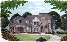 this is an artist's rendering of the front elevation of these luxury home plans